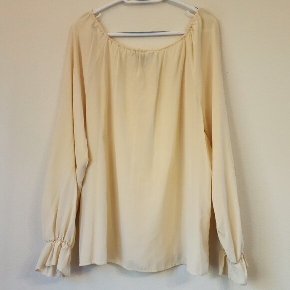 Josephine Chaus Ivory 100% Silk Scoop Neck Blouse Flutter Sz 18 Semi Sheer - Picture 10 of 14